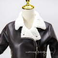 Ladies Lapel Faux Leather Jacket